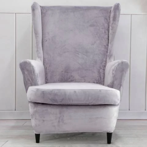 Housse de fauteuil à oreilles velours - gris - Élégance et Protection