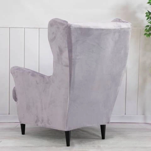 Housse de fauteuil à oreilles velours - gris - Élégance et Protection