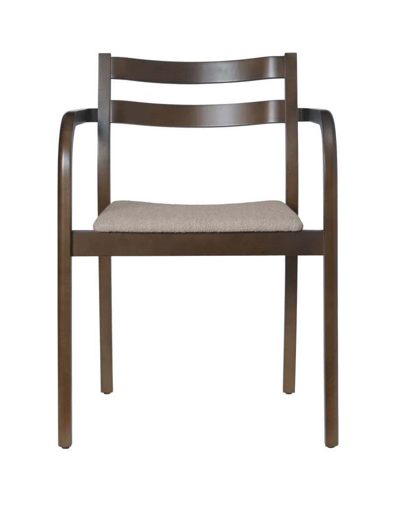 Boda Dining Chair with Arms - Upholstered Seat - Soft Bouclé - Dark Stained Beech/Natural