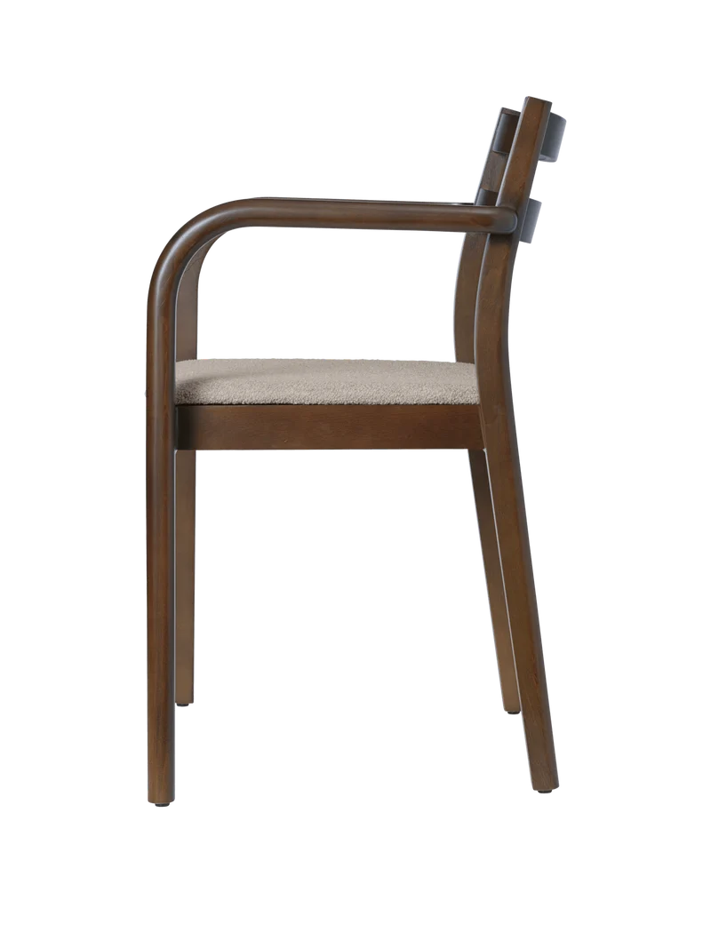 Boda Dining Chair with Arms - Upholstered Seat - Soft Bouclé - Dark Stained Beech/Natural