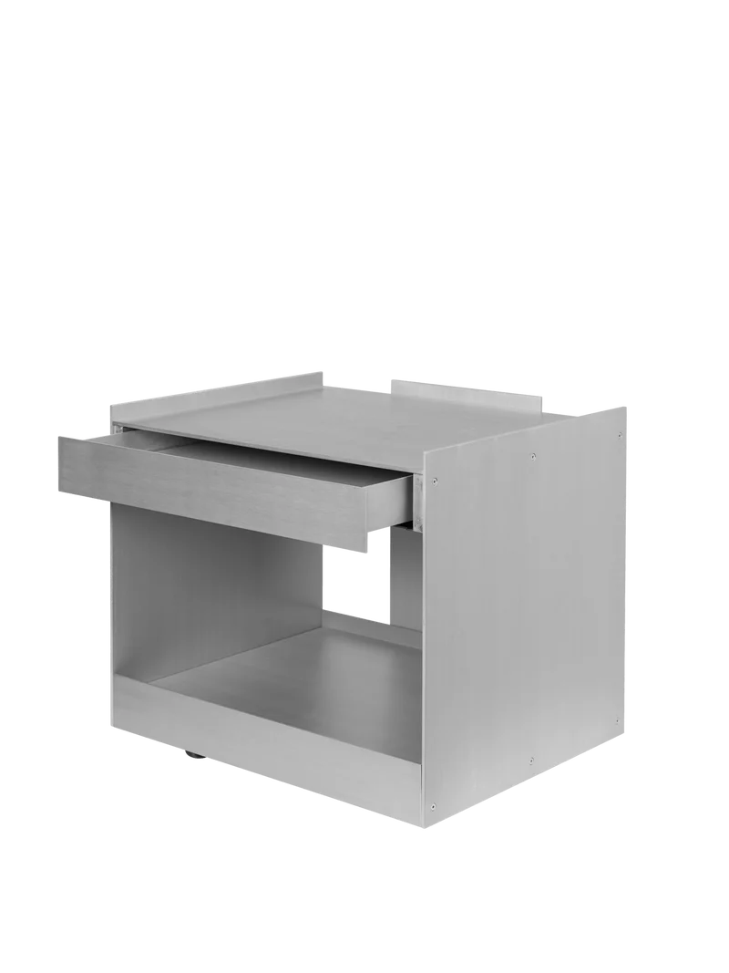 Lager Low Trolley with Drawer - Aluminium
