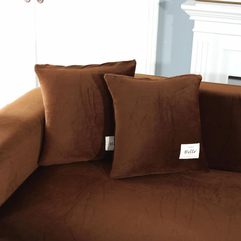 Housse de Canapé d'Angle Velours Marron