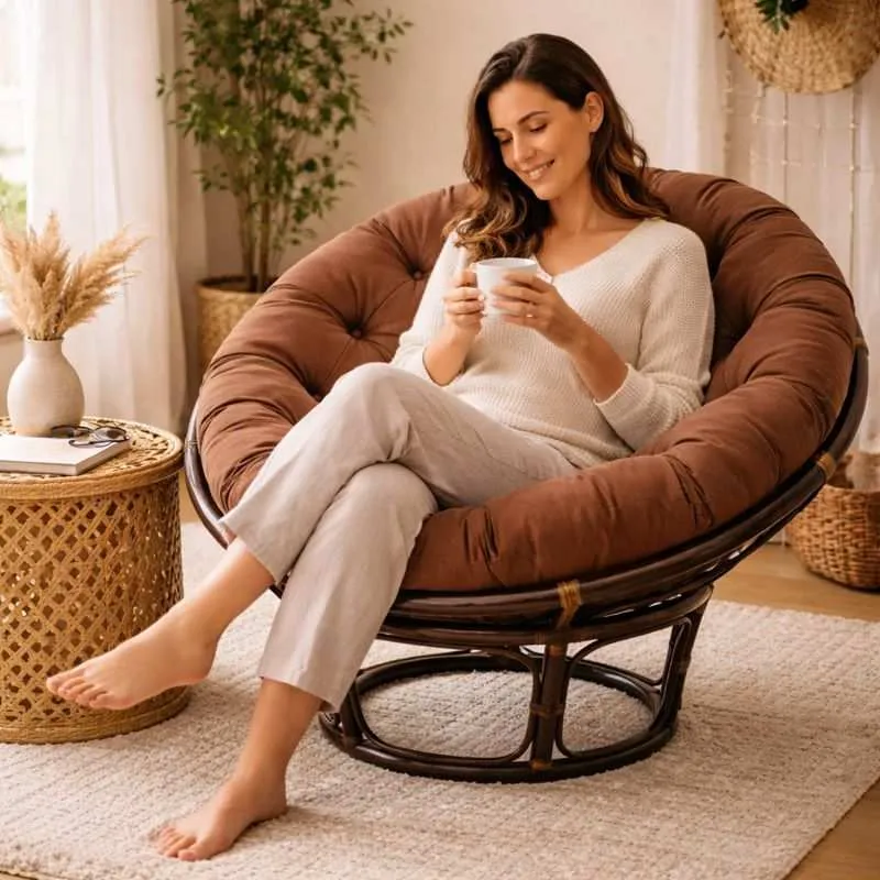 Coussin pour Fauteuil en Rotin rond marron