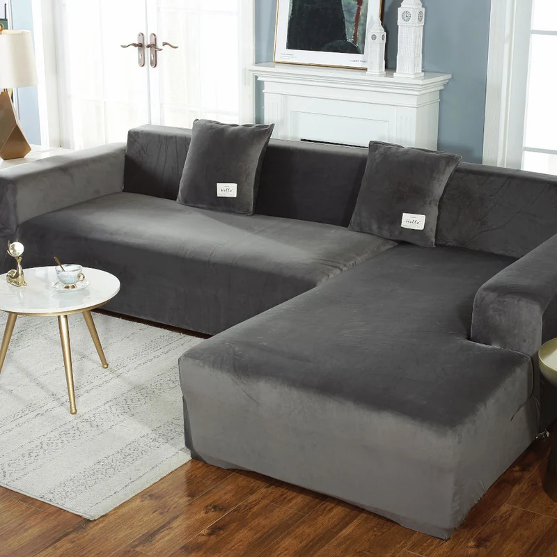 Housse de Canapé d'Angle Velours Gris