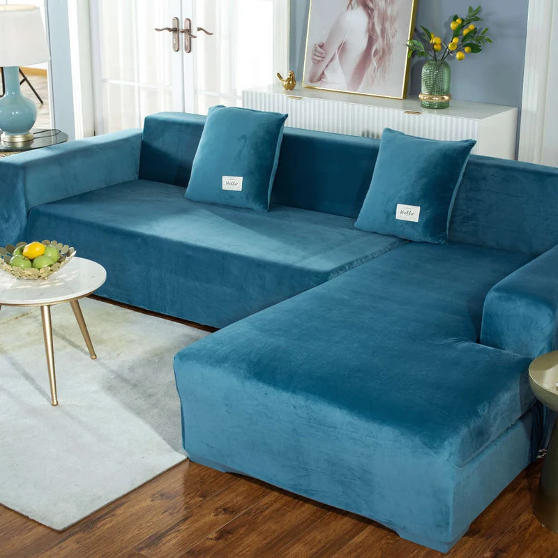 Housse de Canapé d'Angle Velours Bleu canard