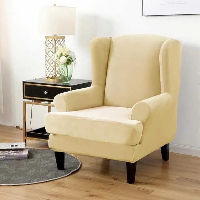 Housse Fauteuil Wingback Velours Beige
