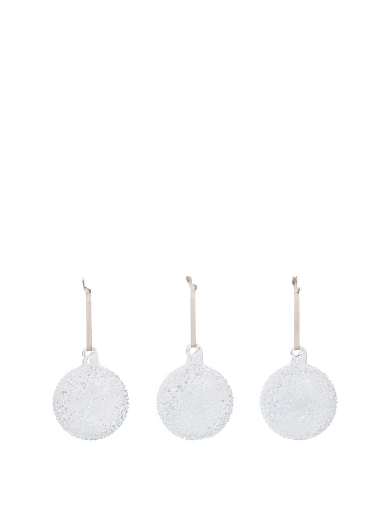 Flurry Glass Baubles - Medium - Set of 3 - White