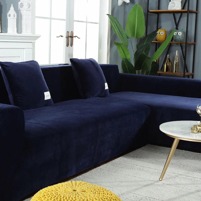 Housse de Canapé d'Angle Velours Bleu marine