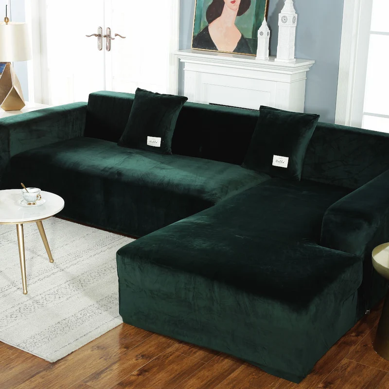 Housse de Canapé d'Angle Velours Vert foncé