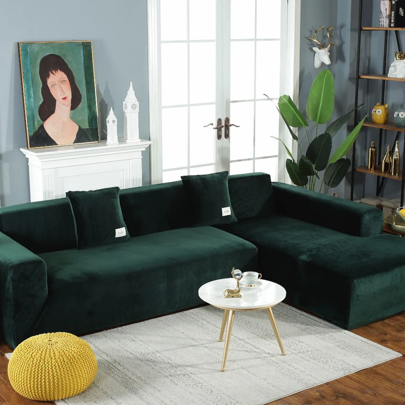 Housse de Canapé d'Angle Velours Vert foncé