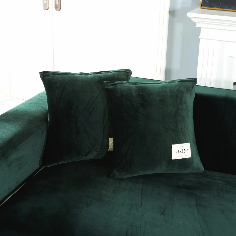 Housse de Canapé d'Angle Velours Vert foncé