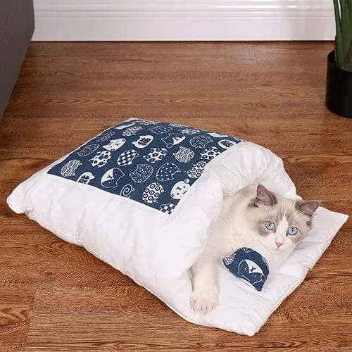 Lit douillet semi-fermé pour chat et petits animaux
