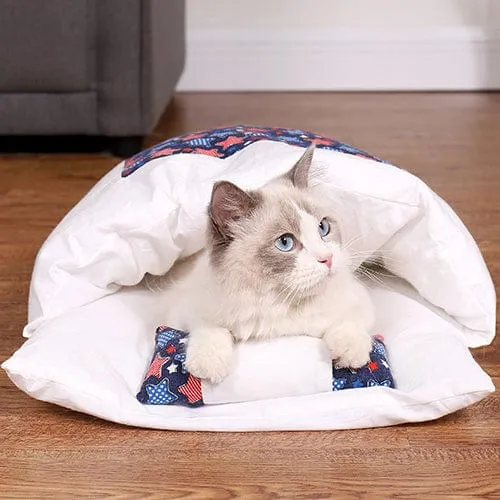 Lit douillet semi-fermé pour chat et petits animaux