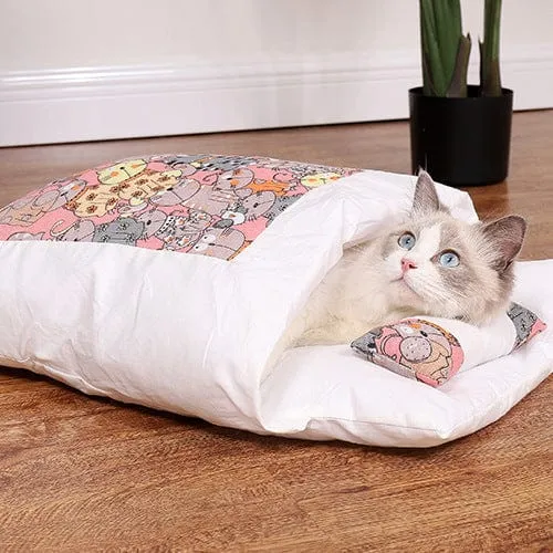 Lit douillet semi-fermé pour chat et petits animaux
