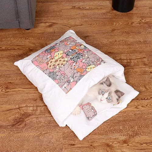 Lit douillet semi-fermé pour chat et petits animaux