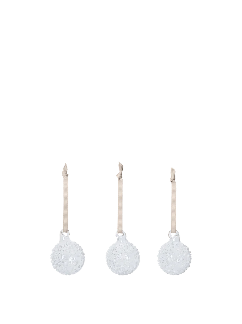 Flurry Glass Baubles - Small - Set of 3 - White