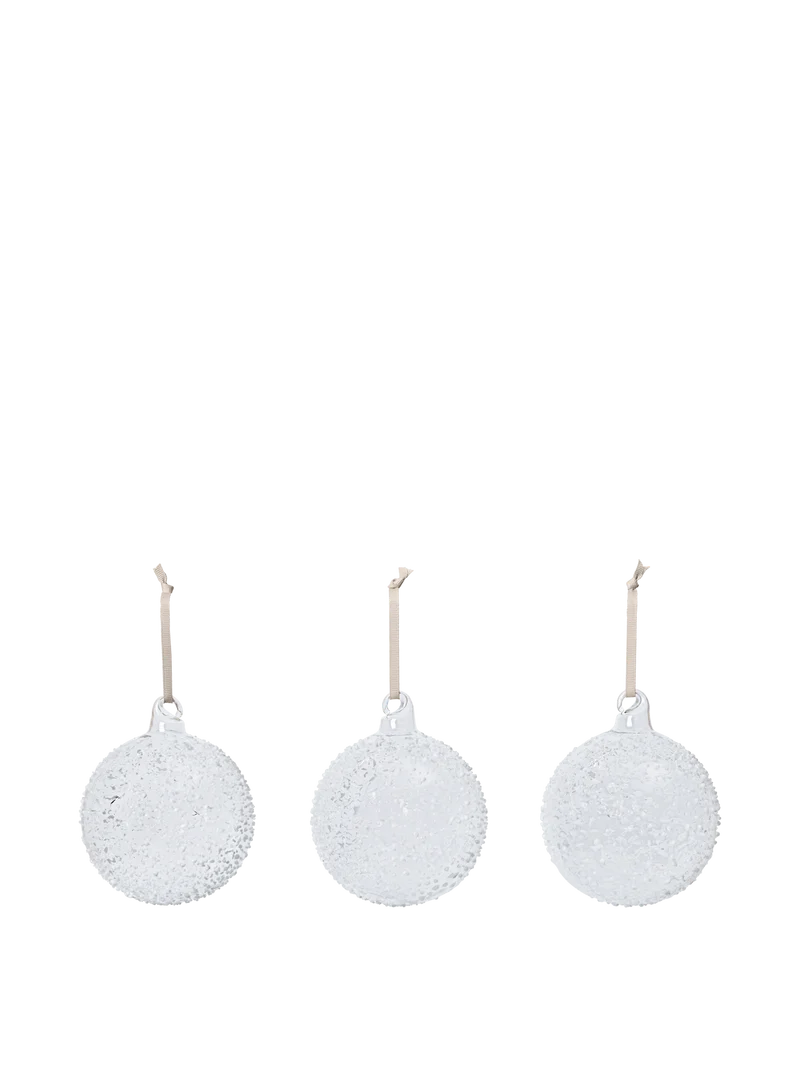 Flurry Glass Baubles - Large - Set of 3 - White