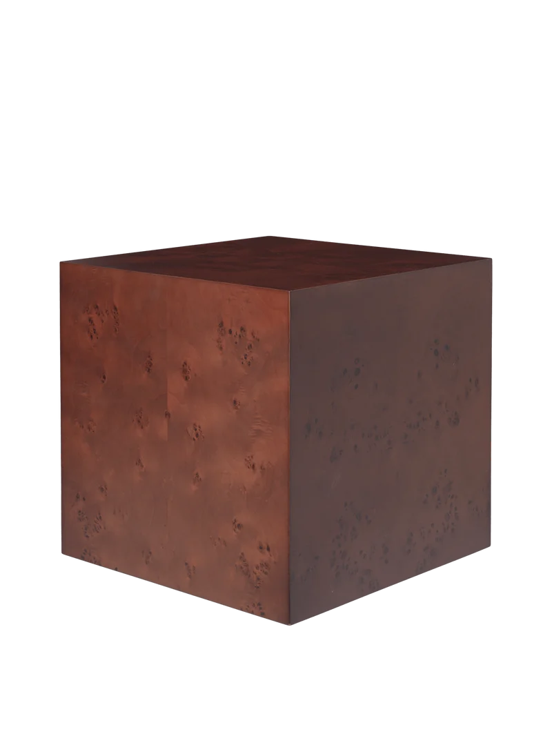 Burl Cube Side Table - Dark Stained Burl