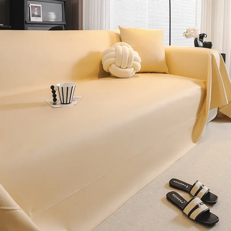 Jeté de Canapé en Simili Cuir Beige