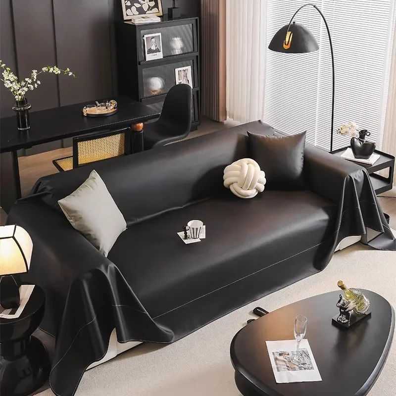 Jeté de Canapé en Simili Cuir Noir