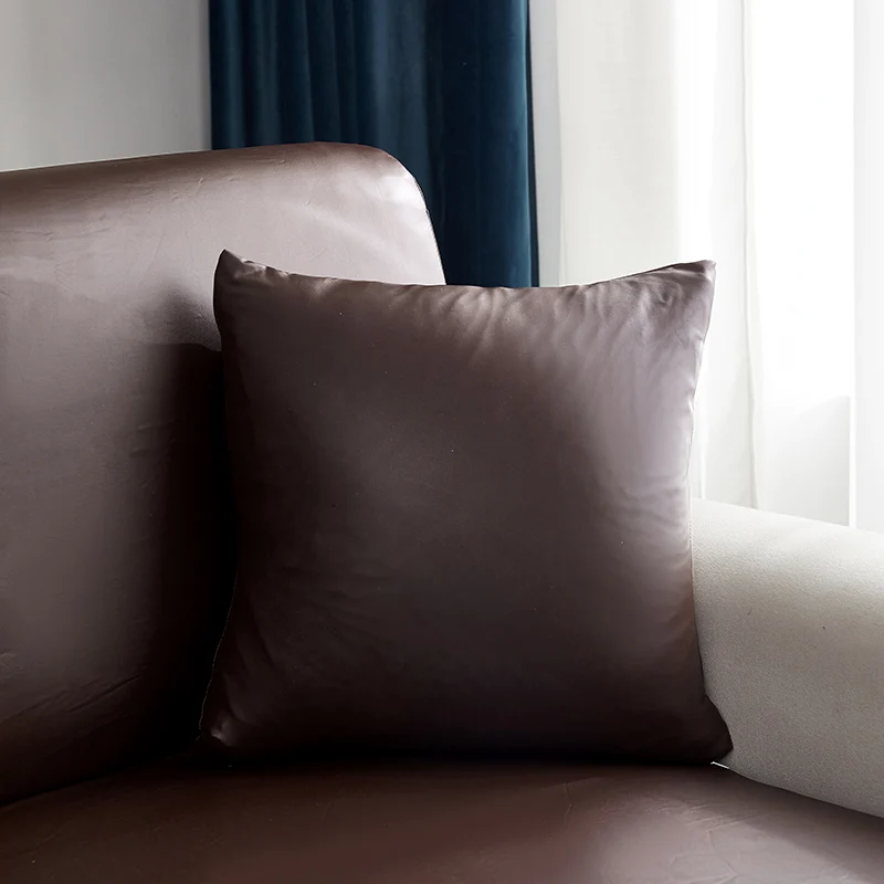 Housse de coussin Simili Cuir Marron