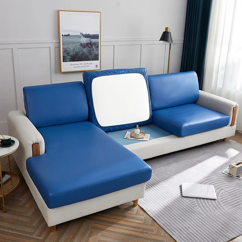 Housse Simili Cuir bleu pour Coussin d'Assise de Canapé