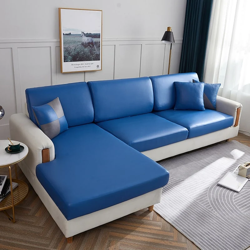 Housse Simili Cuir bleu pour Coussin d'Assise de Canapé