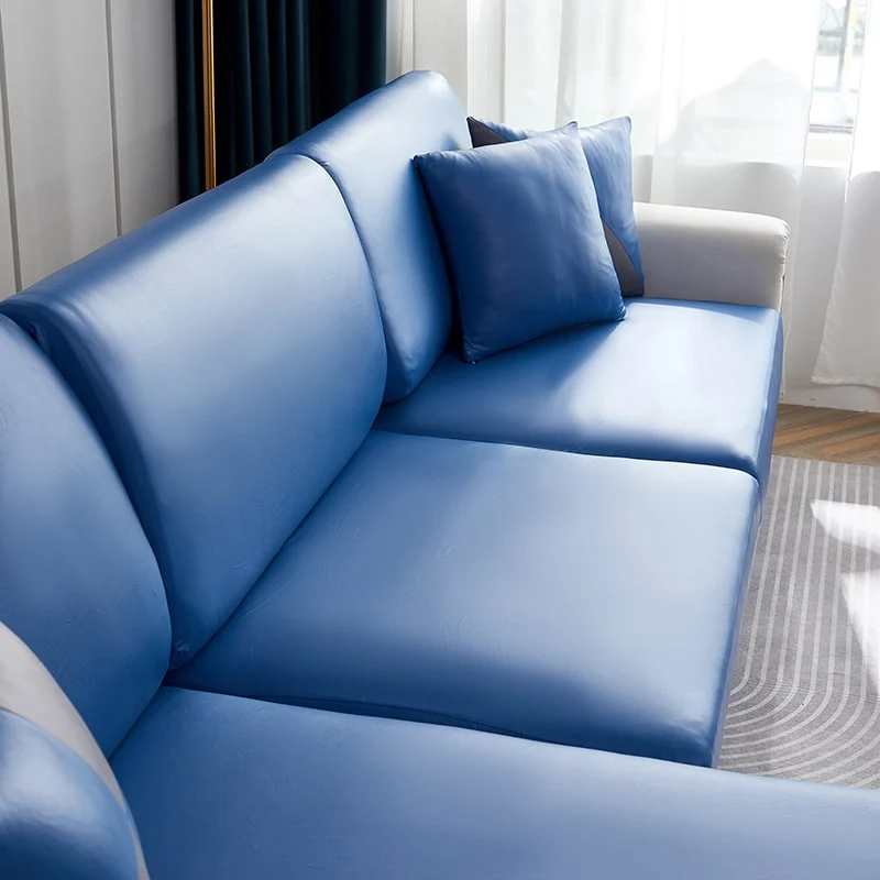 Housse Simili Cuir bleu pour Coussin d'Assise de Canapé