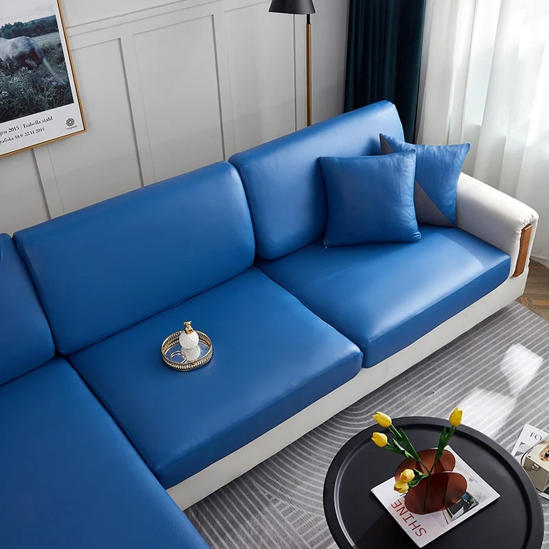 Housse Simili Cuir bleu pour Coussin d'Assise de Canapé