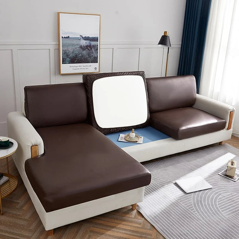 Housse Simili Cuir marron pour Coussin d'Assise de Canapé