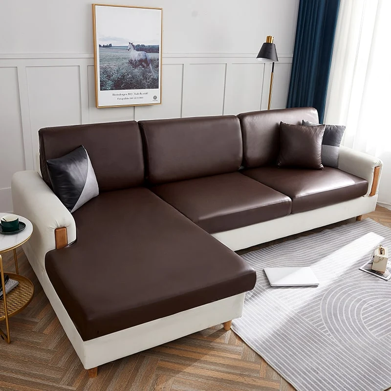 Housse Simili Cuir marron pour Coussin d'Assise de Canapé