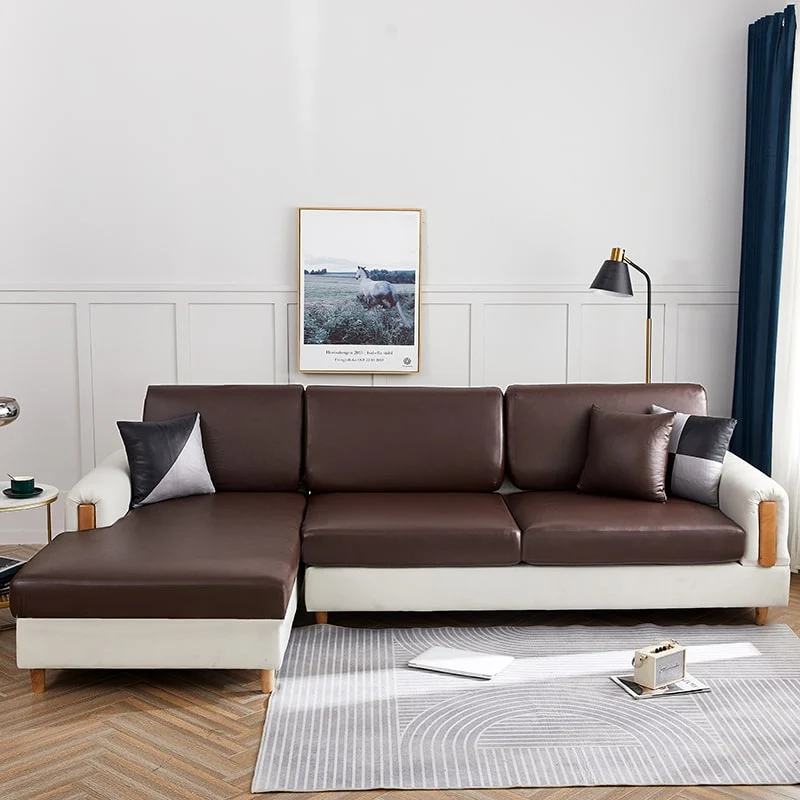 Housse Simili Cuir marron pour Coussin d'Assise de Canapé