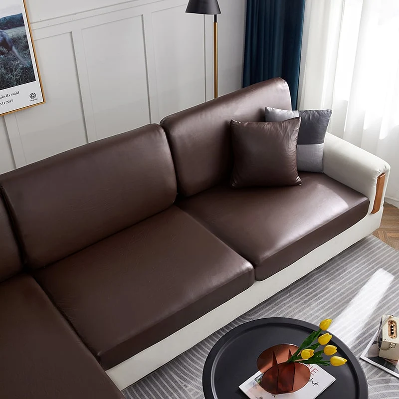Housse Simili Cuir marron pour Coussin d'Assise de Canapé