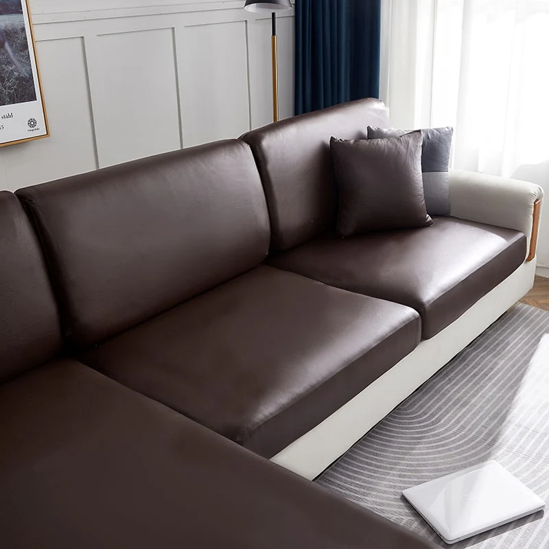 Housse Simili Cuir marron pour Coussin d'Assise de Canapé