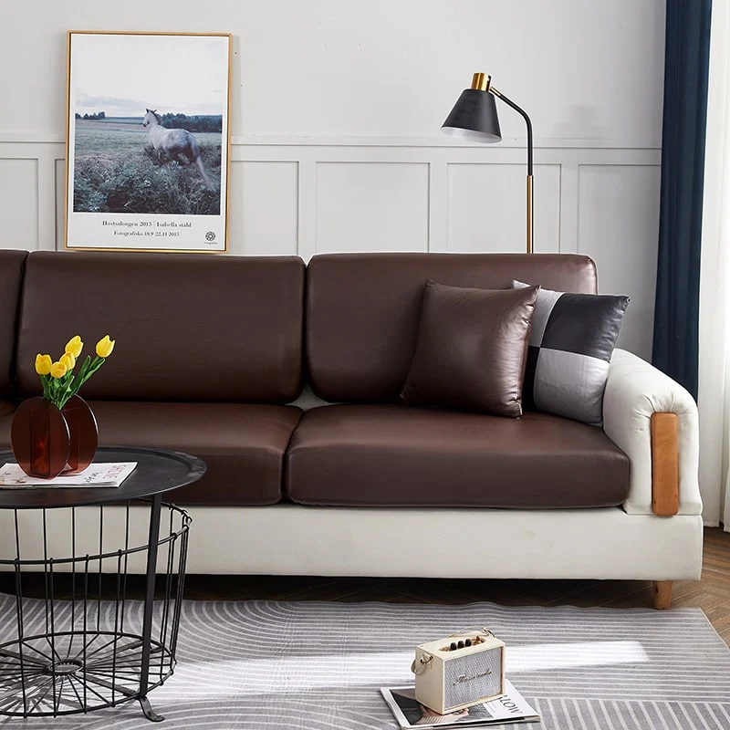 Housse Simili Cuir marron pour Coussin d'Assise de Canapé