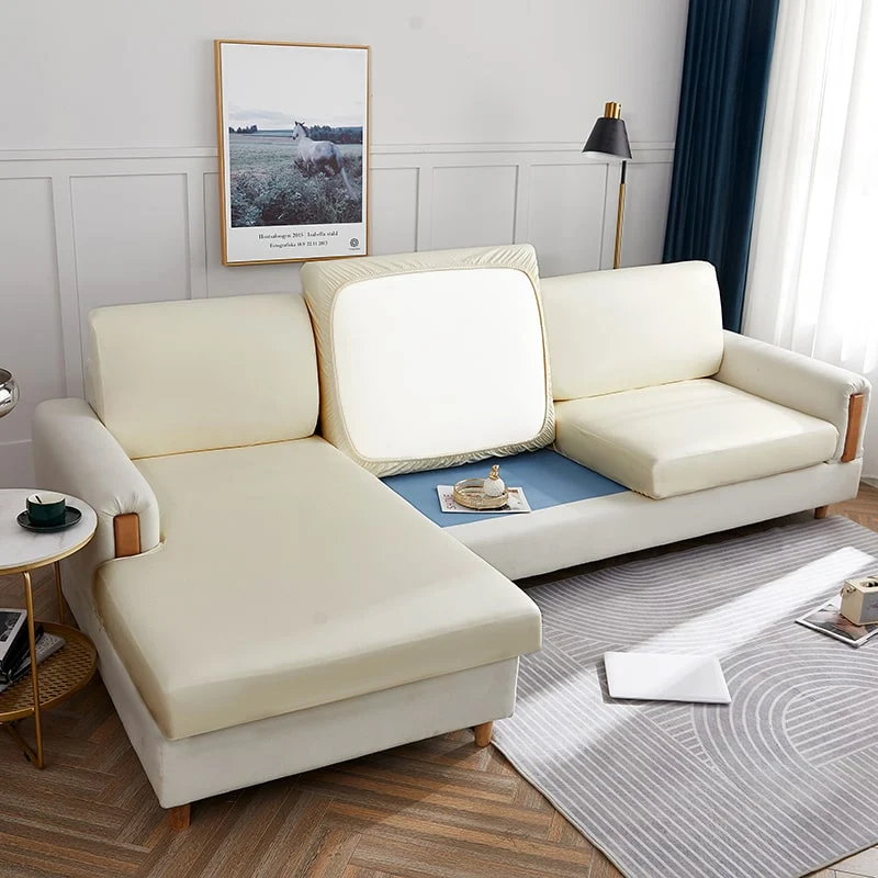 Housse Simili Cuir crème pour Coussin d'Assise de Canapé