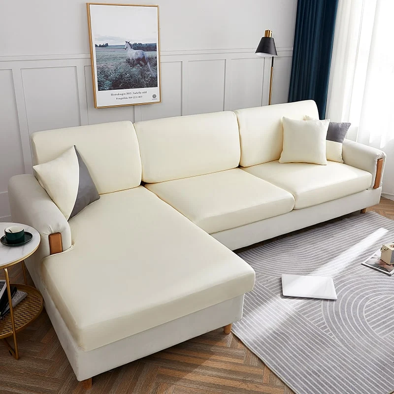 Housse Simili Cuir crème pour Coussin d'Assise de Canapé