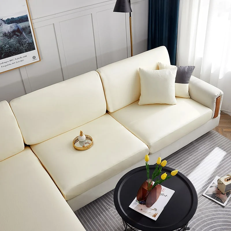 Housse Simili Cuir crème pour Coussin d'Assise de Canapé