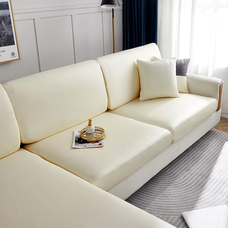 Housse Simili Cuir crème pour Coussin d'Assise de Canapé