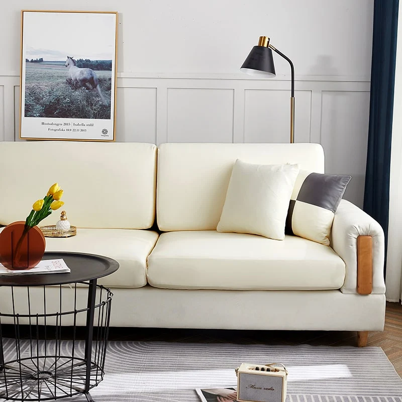 Housse Simili Cuir crème pour Coussin d'Assise de Canapé