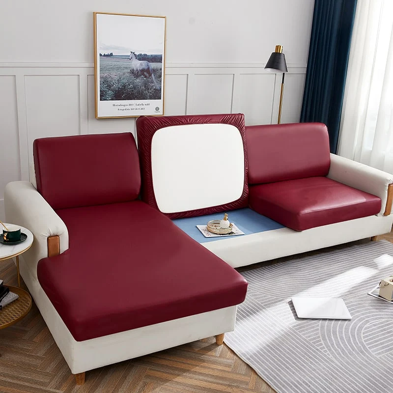 Housse Simili Cuir rouge carmin pour Coussin d'Assise de Canapé