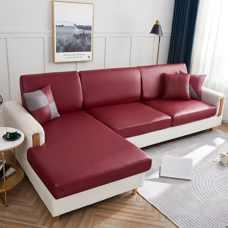 Housse Simili Cuir rouge carmin pour Coussin d'Assise de Canapé