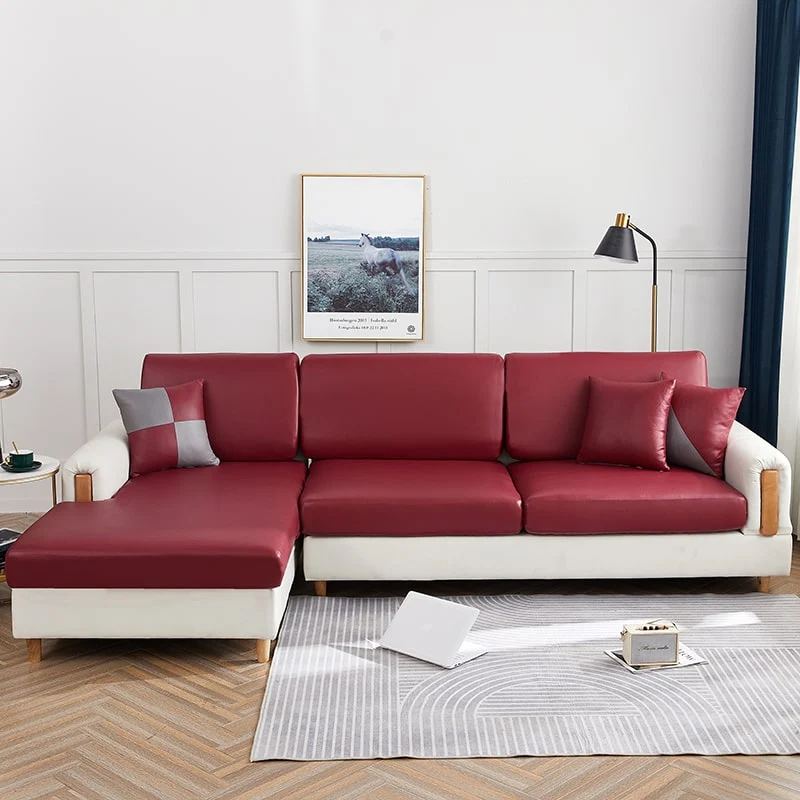 Housse Simili Cuir rouge carmin pour Coussin d'Assise de Canapé