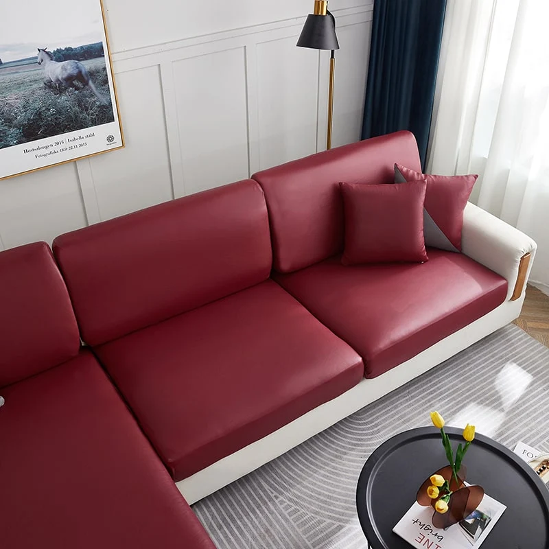 Housse Simili Cuir rouge carmin pour Coussin d'Assise de Canapé