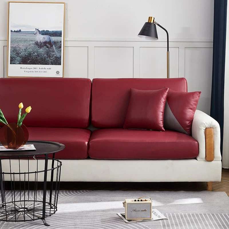 Housse Simili Cuir rouge carmin pour Coussin d'Assise de Canapé
