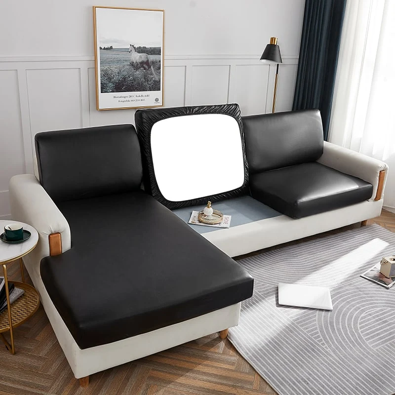 Housse Simili Cuir noir pour Coussin d'Assise de Canapé