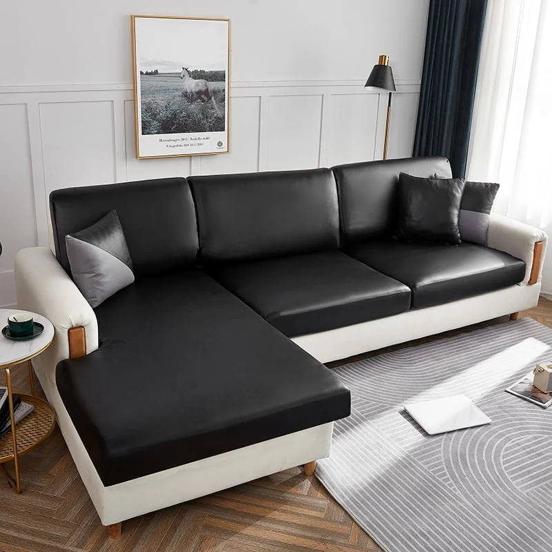 Housse Simili Cuir noir pour Coussin d'Assise de Canapé