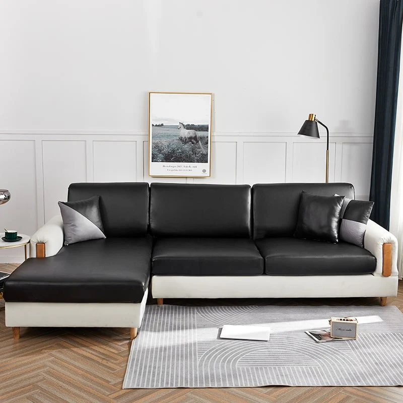 Housse Simili Cuir noir pour Coussin d'Assise de Canapé