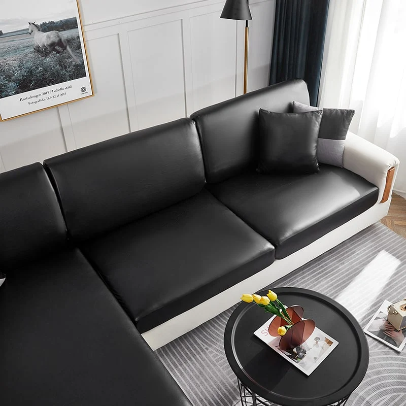 Housse Simili Cuir noir pour Coussin d'Assise de Canapé