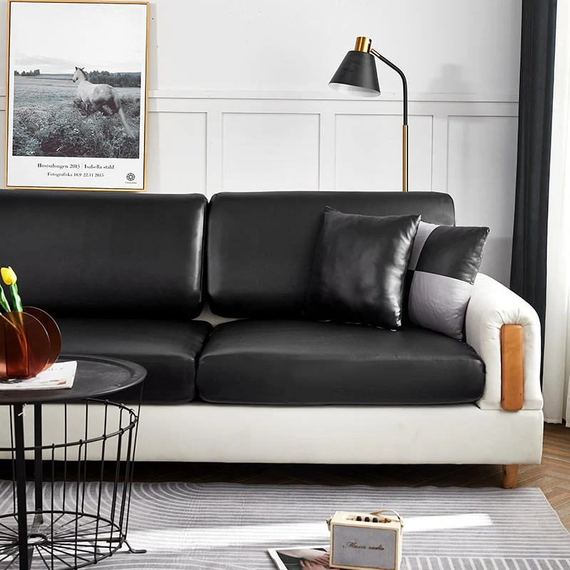Housse Simili Cuir noir pour Coussin d'Assise de Canapé